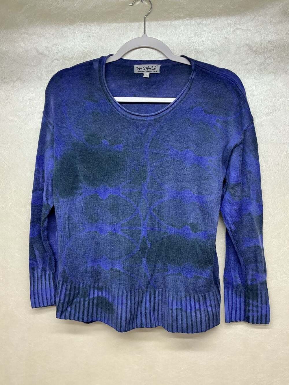Match Marika Charles 100% Merino Wool Blue Tie Dye Knit Sweater Size 2
